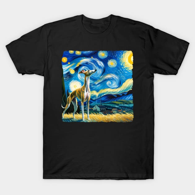 Starry Whippet Dog Portrait - Pet Portrait T-Shirt by starry_night